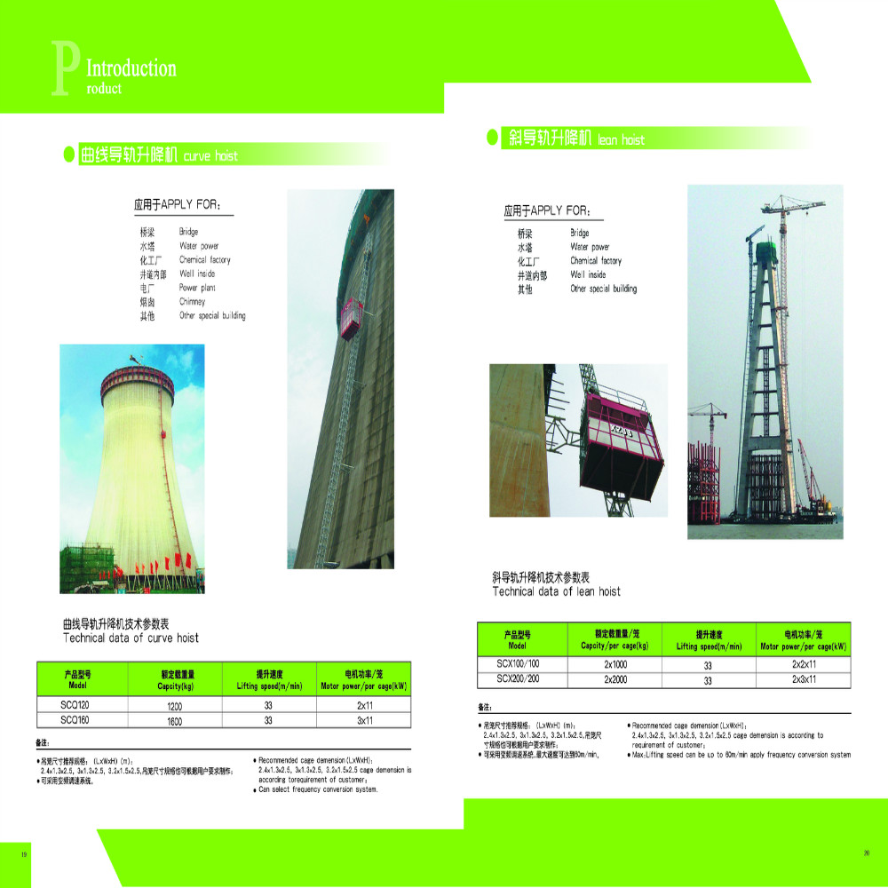 SCD200 construction hoist XZJJ brand 2ton derrick cage